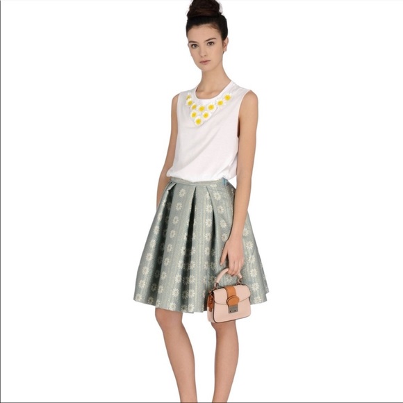 NEW! RED VALENTINO Daisy Lurex Jacquard Pleated Skirt in Blue and Gold - Picture 6 of 6